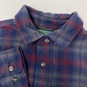 Woolrich Men's Large Cotton Red Navy Plaid‎ Long Sleeve Button Front Shirt